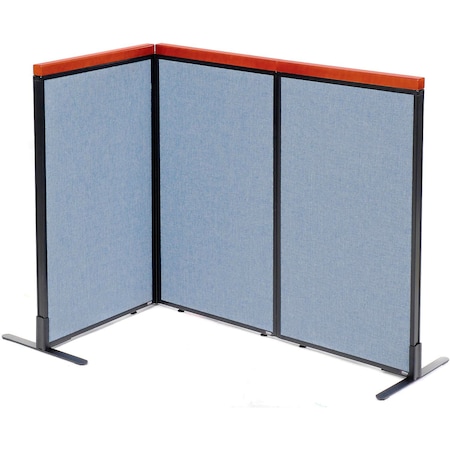 Interion By Global Industrial Interion Deluxe Freestanding 3-Panel Corner Room Divider, 24-1/4inW x 43-1/2inH Panels, Blue 695087BL